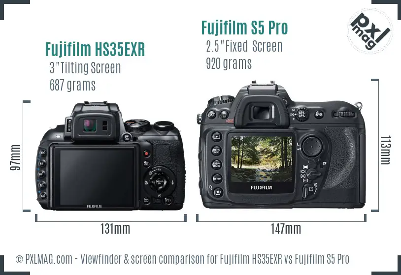 Fujifilm HS35EXR vs Fujifilm S5 Pro Screen and Viewfinder comparison Fujifilm HS35EXR vs Fujifilm S5 Pro Screen and Viewfinder comparison