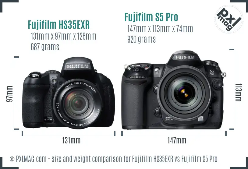 Fujifilm HS35EXR vs Fujifilm S5 Pro size comparison Fujifilm HS35EXR vs Fujifilm S5 Pro size comparison
