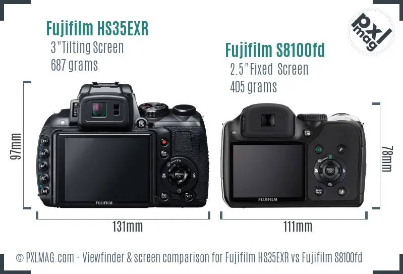 Fujifilm HS35EXR vs Fujifilm S8100fd Screen and Viewfinder comparison