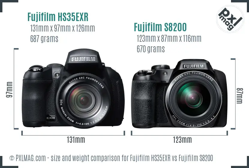 Fujifilm HS35EXR vs Fujifilm S8200 size comparison