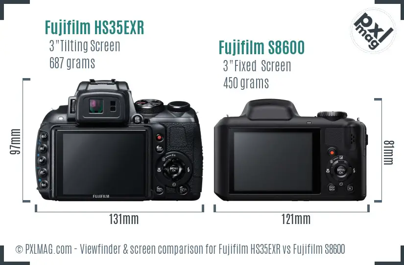 Fujifilm HS35EXR vs Fujifilm S8600 Screen and Viewfinder comparison