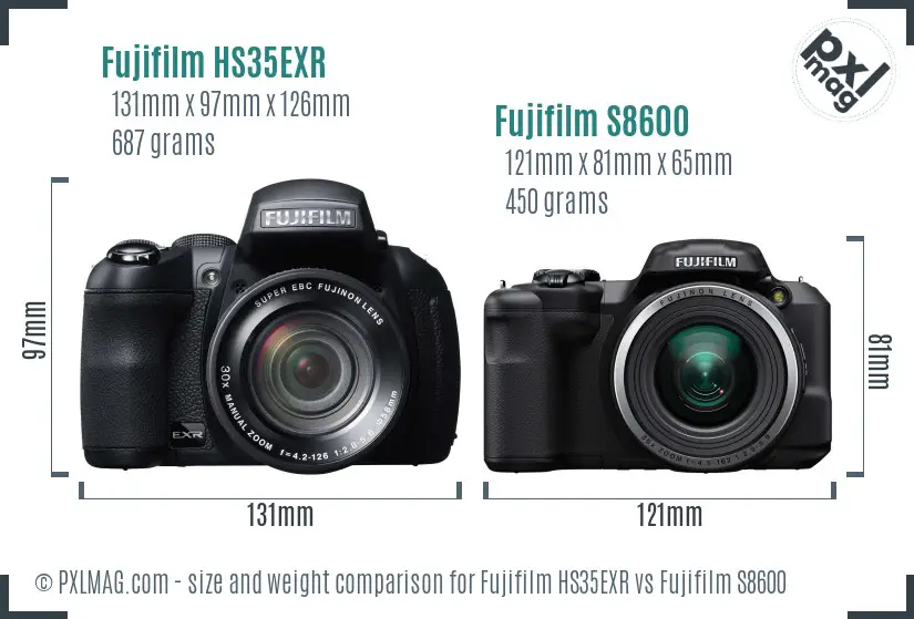 Fujifilm HS35EXR vs Fujifilm S8600 size comparison