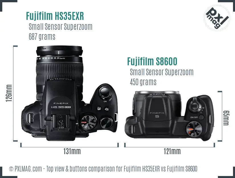 Fujifilm HS35EXR vs Fujifilm S8600 top view buttons comparison