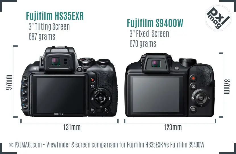 Fujifilm HS35EXR vs Fujifilm S9400W Screen and Viewfinder comparison