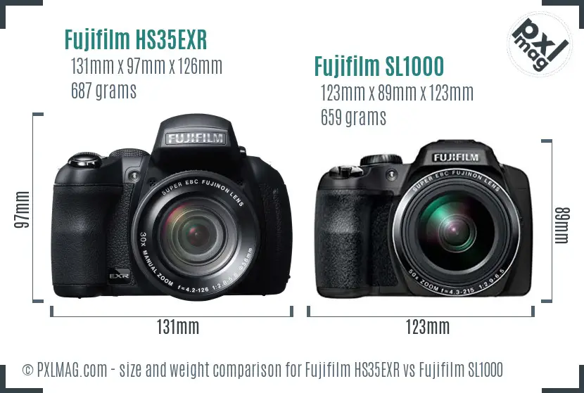 Fujifilm HS35EXR vs Fujifilm SL1000 size comparison