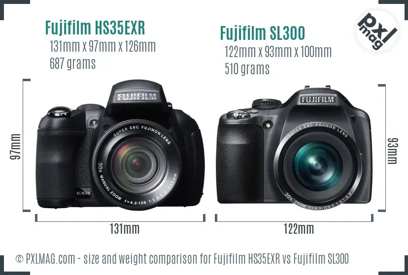 Fujifilm HS35EXR vs Fujifilm SL300 size comparison