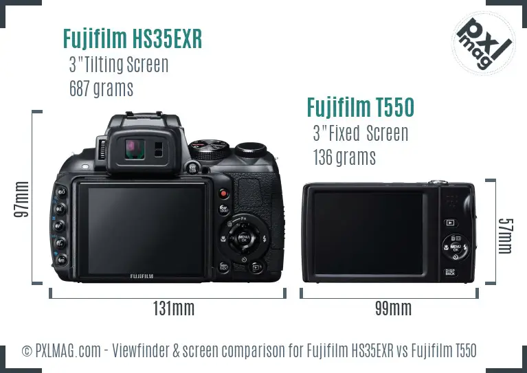 Fujifilm HS35EXR vs Fujifilm T550 Screen and Viewfinder comparison