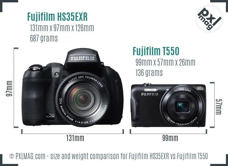 Fujifilm HS35EXR vs Fujifilm T550 size comparison