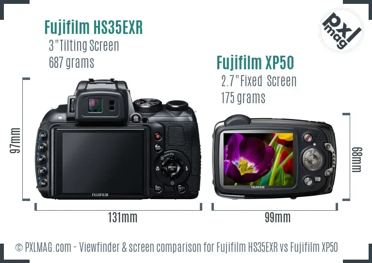 Fujifilm HS35EXR vs Fujifilm XP50 Screen and Viewfinder comparison
