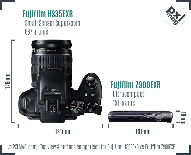 Fujifilm HS35EXR vs Fujifilm Z900EXR top view buttons comparison