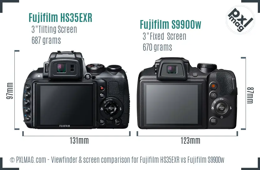 Fujifilm HS35EXR vs Fujifilm S9900w Screen and Viewfinder comparison