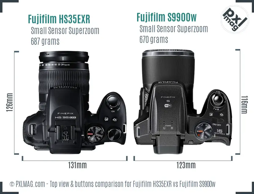 Fujifilm HS35EXR vs Fujifilm S9900w top view buttons comparison