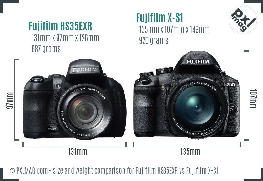 Fujifilm HS35EXR vs Fujifilm X-S1 size comparison