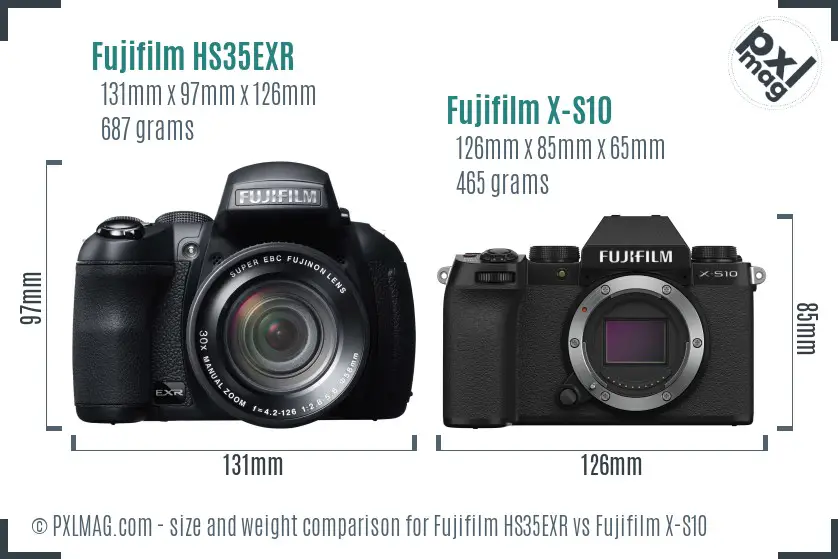 Fujifilm HS35EXR vs Fujifilm X-S10 size comparison