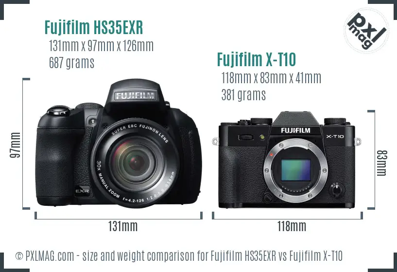 Fujifilm HS35EXR vs Fujifilm X-T10 size comparison