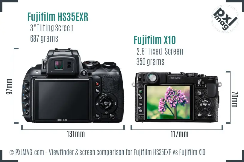 Fujifilm HS35EXR vs Fujifilm X10 Screen and Viewfinder comparison