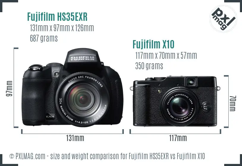 Fujifilm HS35EXR vs Fujifilm X10 size comparison