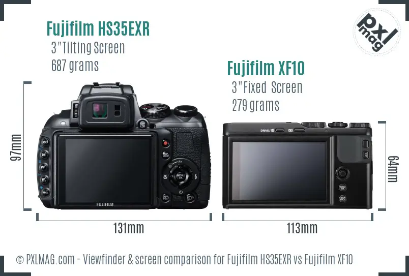 Fujifilm HS35EXR vs Fujifilm XF10 Screen and Viewfinder comparison