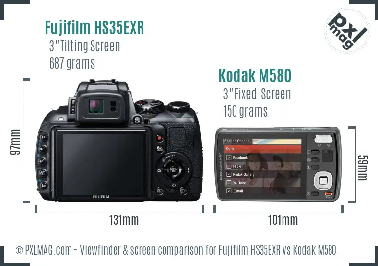 Fujifilm HS35EXR vs Kodak M580 Screen and Viewfinder comparison