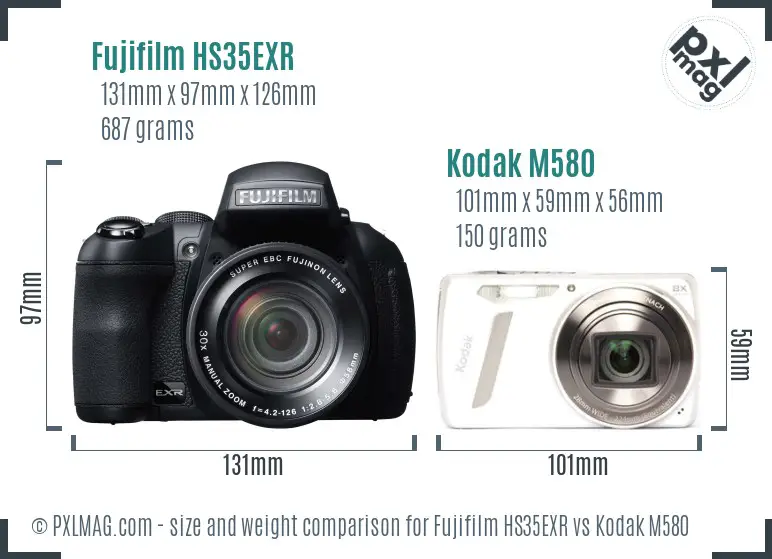 Fujifilm HS35EXR vs Kodak M580 size comparison