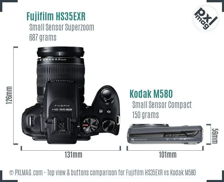 Fujifilm HS35EXR vs Kodak M580 top view buttons comparison