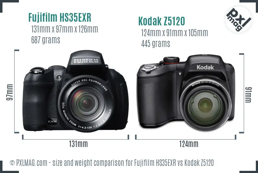Fujifilm HS35EXR vs Kodak Z5120 size comparison