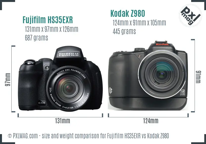 Fujifilm HS35EXR vs Kodak Z980 size comparison