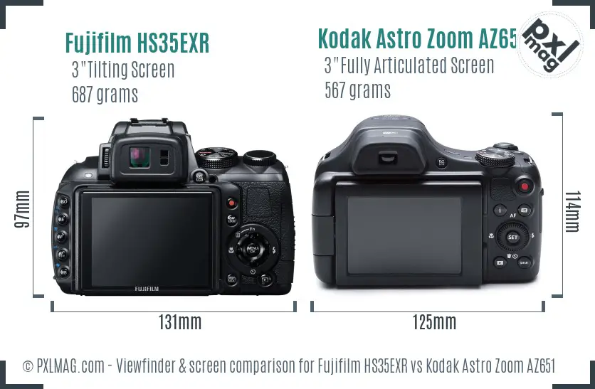 Fujifilm HS35EXR vs Kodak Astro Zoom AZ651 Screen and Viewfinder comparison