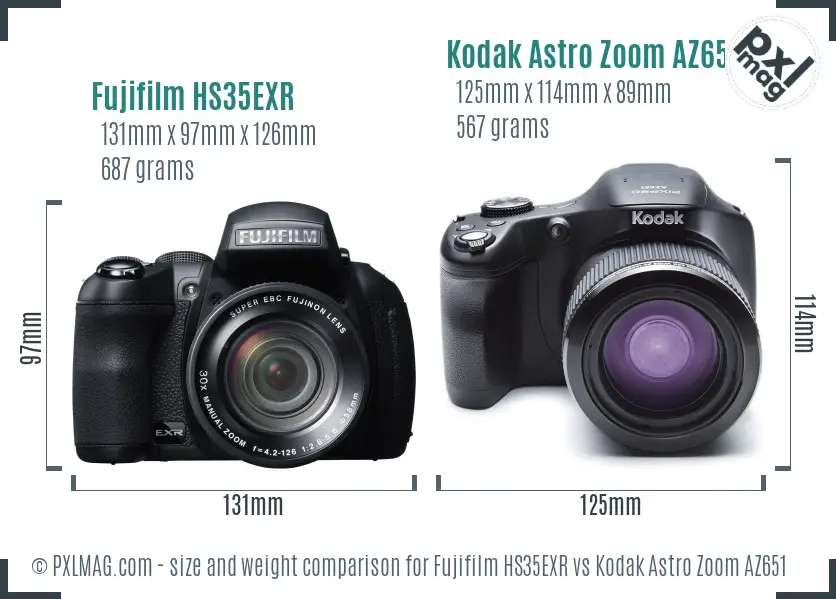 Fujifilm HS35EXR vs Kodak Astro Zoom AZ651 size comparison
