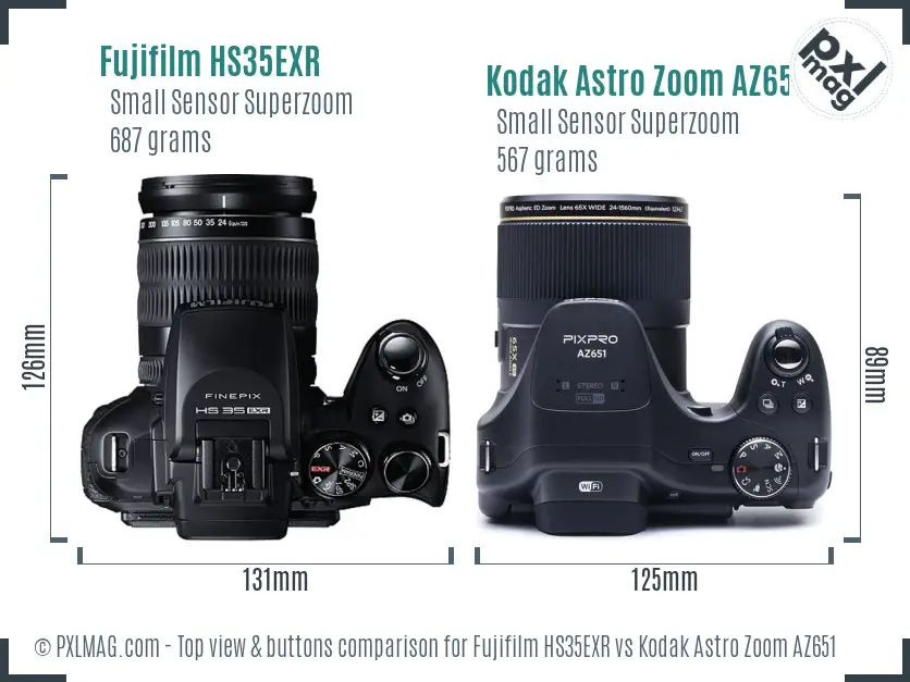 Fujifilm HS35EXR vs Kodak Astro Zoom AZ651 top view buttons comparison