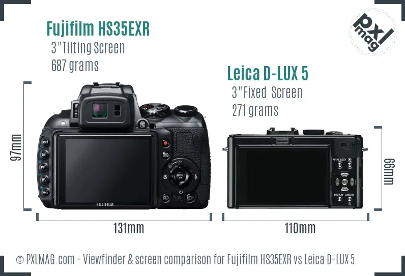 Fujifilm HS35EXR vs Leica D-LUX 5 Screen and Viewfinder comparison