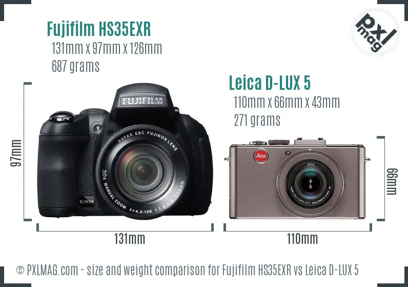 Fujifilm HS35EXR vs Leica D-LUX 5 size comparison