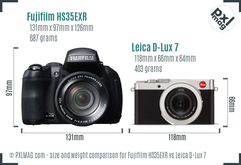 Fujifilm HS35EXR vs Leica D-Lux 7 size comparison