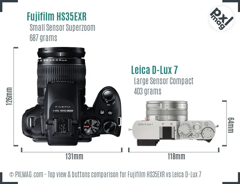 Fujifilm HS35EXR vs Leica D-Lux 7 top view buttons comparison