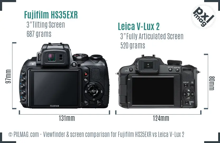 Fujifilm HS35EXR vs Leica V-Lux 2 Screen and Viewfinder comparison