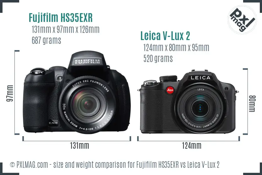 Fujifilm HS35EXR vs Leica V-Lux 2 size comparison