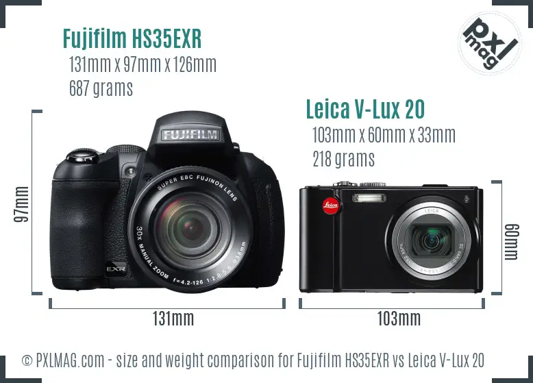 Fujifilm HS35EXR vs Leica V-Lux 20 size comparison