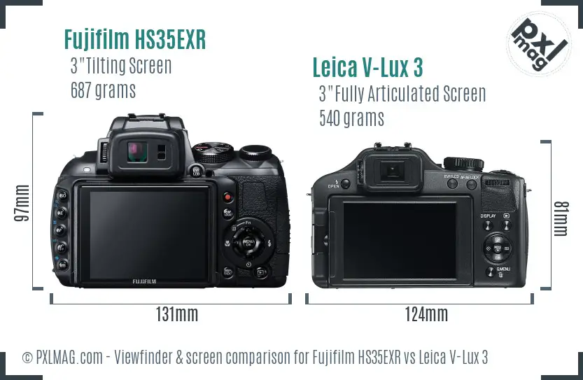 Fujifilm HS35EXR vs Leica V-Lux 3 Screen and Viewfinder comparison