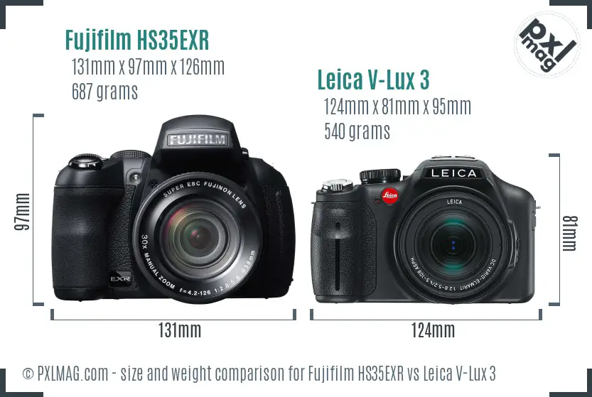 Fujifilm HS35EXR vs Leica V-Lux 3 size comparison