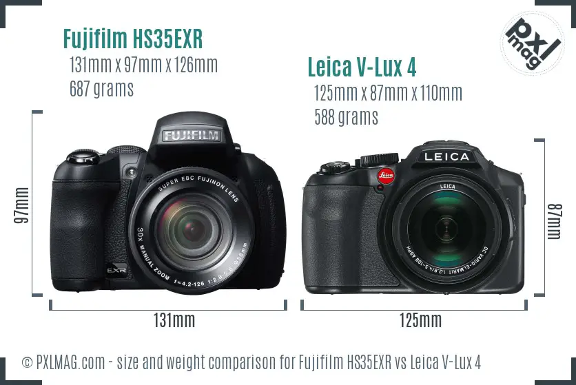 Fujifilm HS35EXR vs Leica V-Lux 4 size comparison