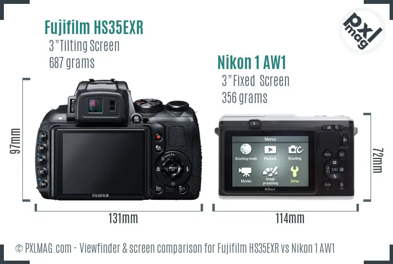 Fujifilm HS35EXR vs Nikon 1 AW1 Screen and Viewfinder comparison