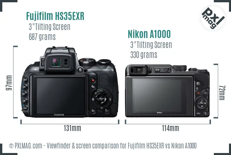 Fujifilm HS35EXR vs Nikon A1000 Screen and Viewfinder comparison