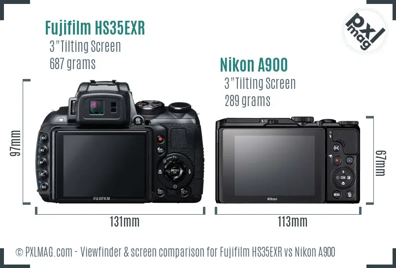Fujifilm HS35EXR vs Nikon A900 Screen and Viewfinder comparison
