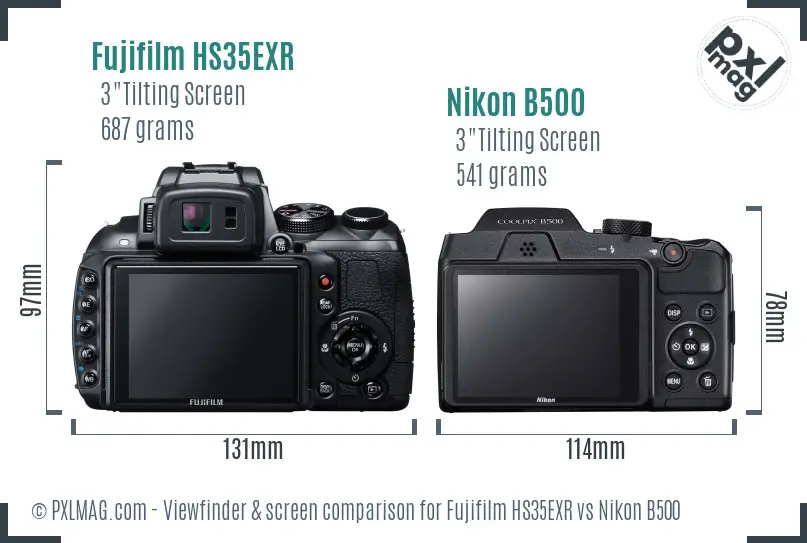 Fujifilm HS35EXR vs Nikon B500 Screen and Viewfinder comparison