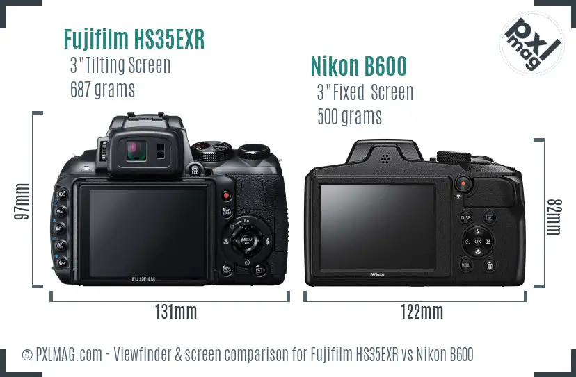 Fujifilm HS35EXR vs Nikon B600 Screen and Viewfinder comparison