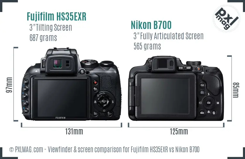 Fujifilm HS35EXR vs Nikon B700 Screen and Viewfinder comparison