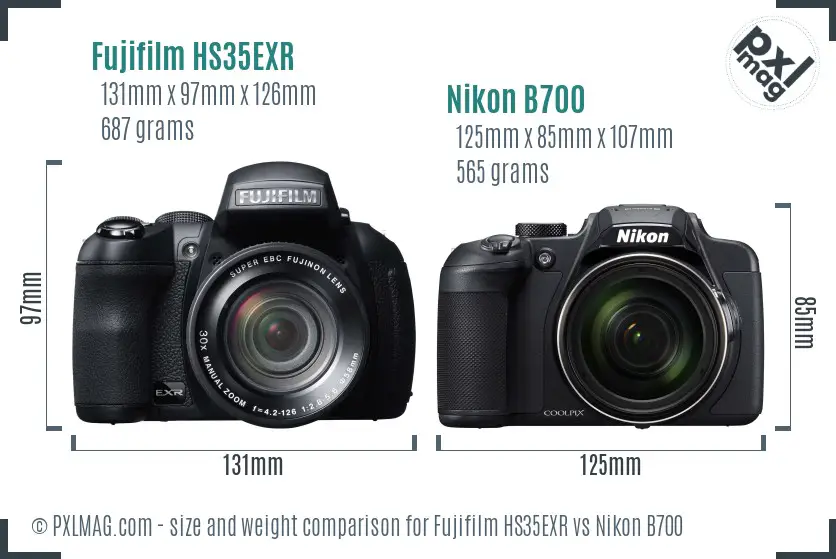 Fujifilm HS35EXR vs Nikon B700 size comparison