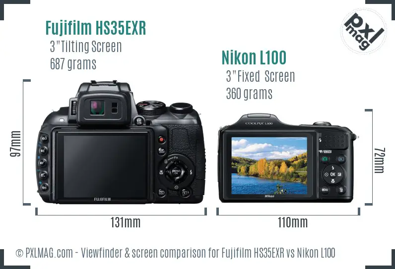 Fujifilm HS35EXR vs Nikon L100 Screen and Viewfinder comparison