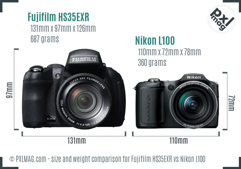 Fujifilm HS35EXR vs Nikon L100 size comparison