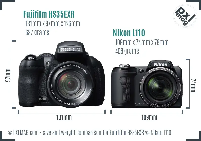Fujifilm HS35EXR vs Nikon L110 size comparison